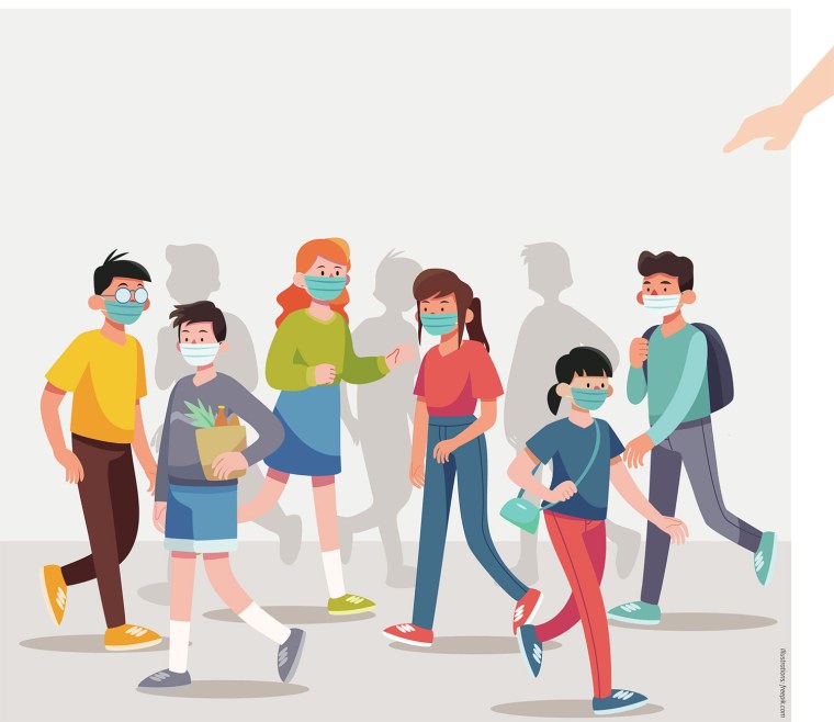 Нарисованная толпа людей в масках