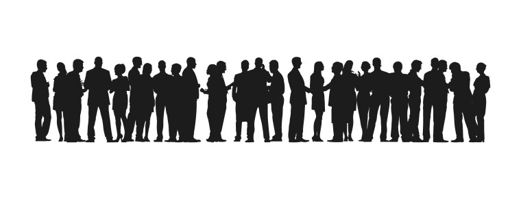 Силуэты людей в очереди