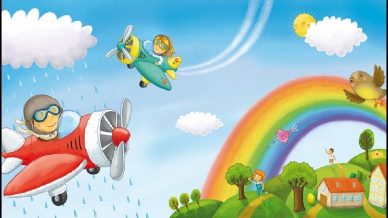 Мультяшный самолет в небе