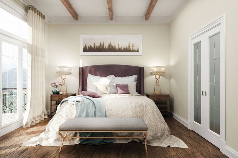 Фоторамки над кроватью в спальне