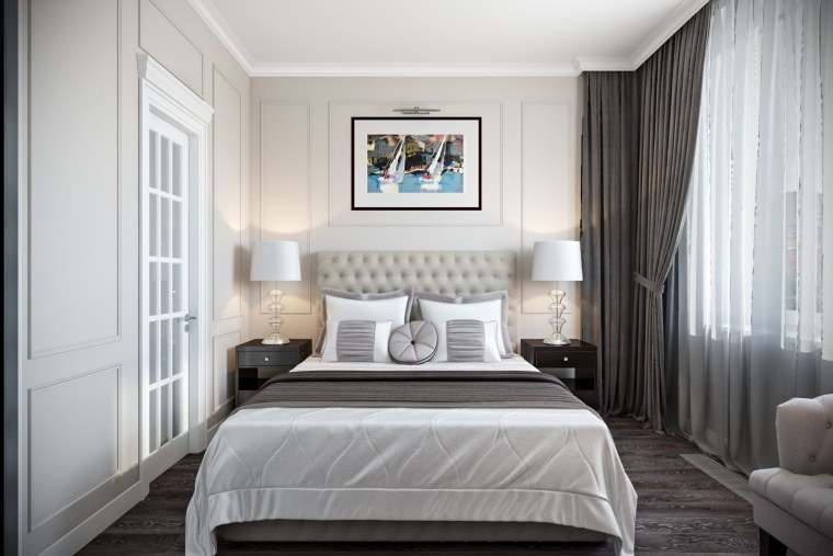 Спальня со шкафом в изголовье