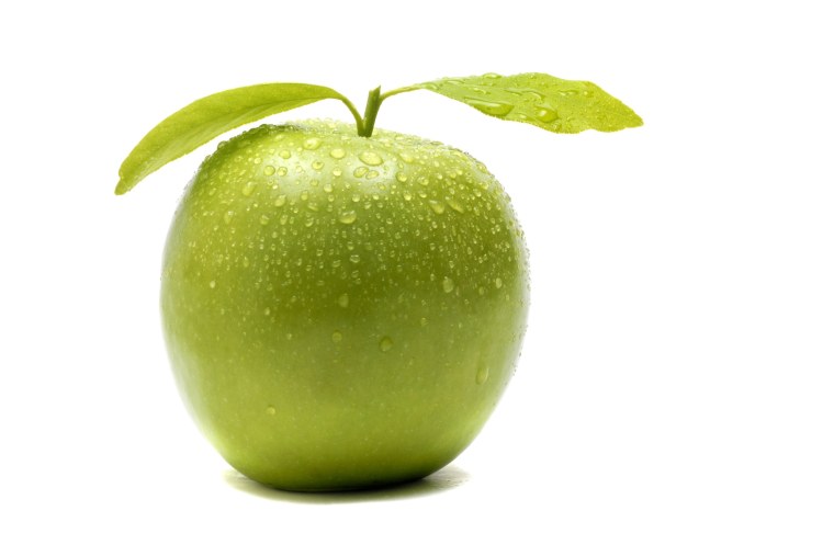 Яблоко с листиком на белом фоне