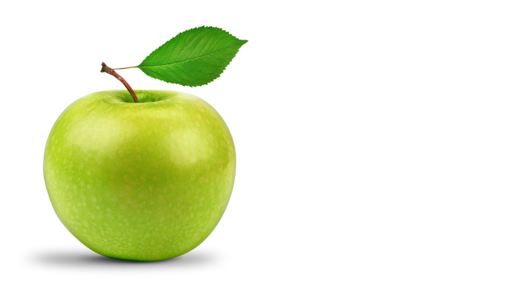 Зеленое яблоко на белом фоне