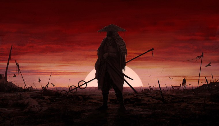 Самурай на Красном фоне