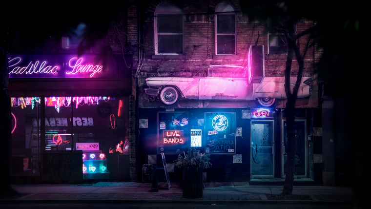 Бар в стиле киберпанк снаружи
