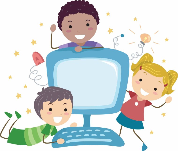 Дети за компьютером на прозрачном фоне