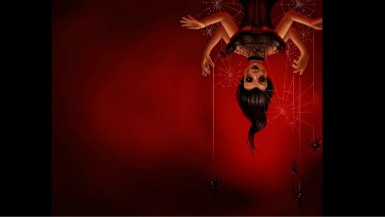 Красный силуэт девушки на черном фоне