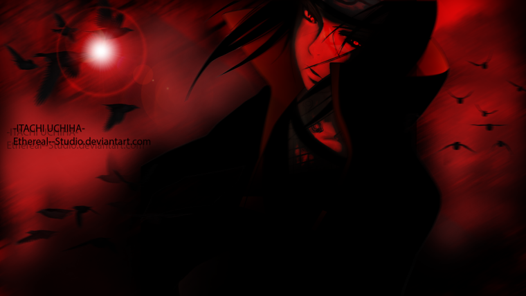Красный Итачи на черном фоне