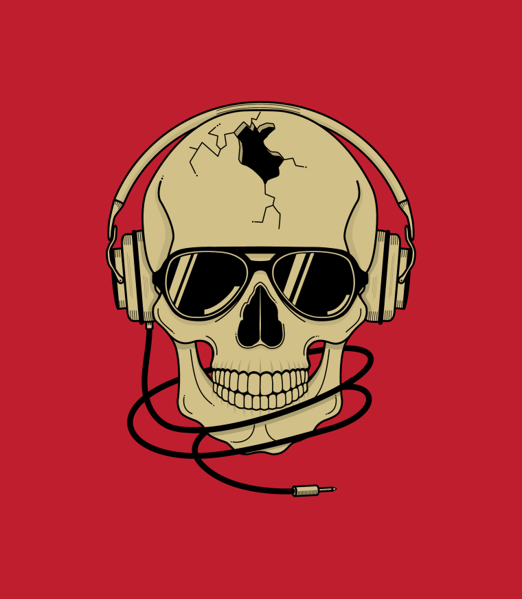 Череп в очках и наушниках
