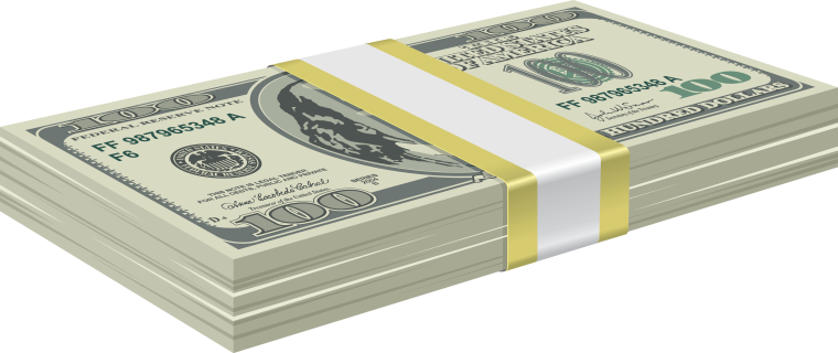 Пачка долларов на прозрачном фоне