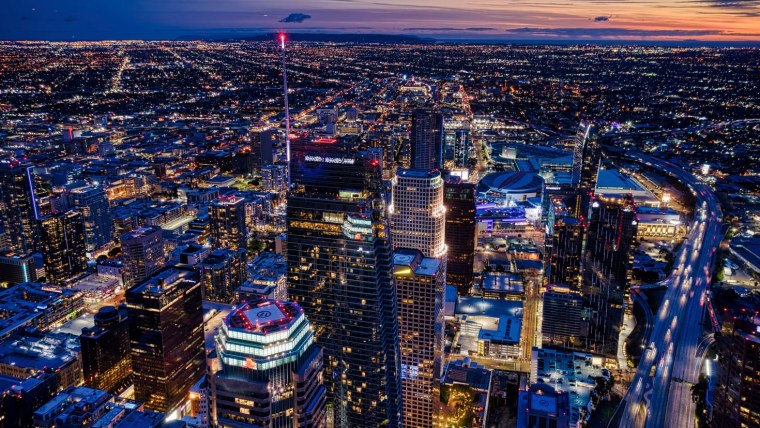 Лос Анджелес небоскребы ночной вид сверху