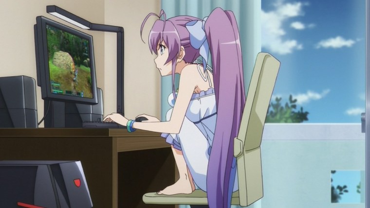 Аниме девочка за компьютером гиф