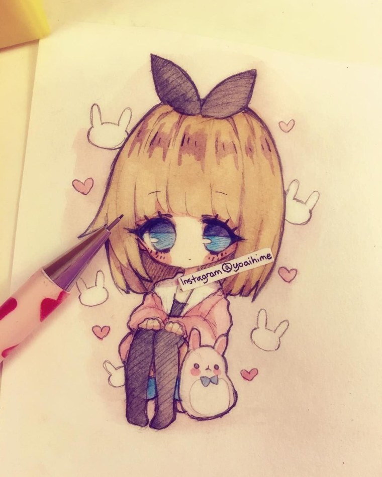 Кавайные девочки карандашом