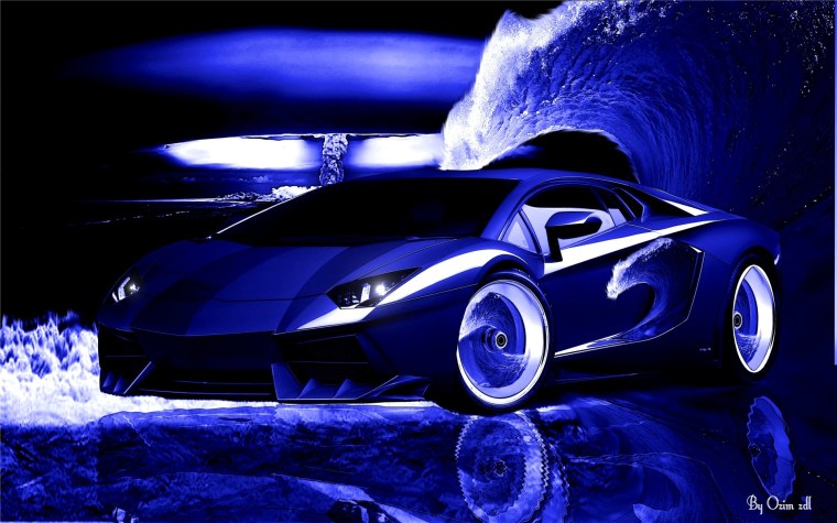 Машина крутая на синем фоне