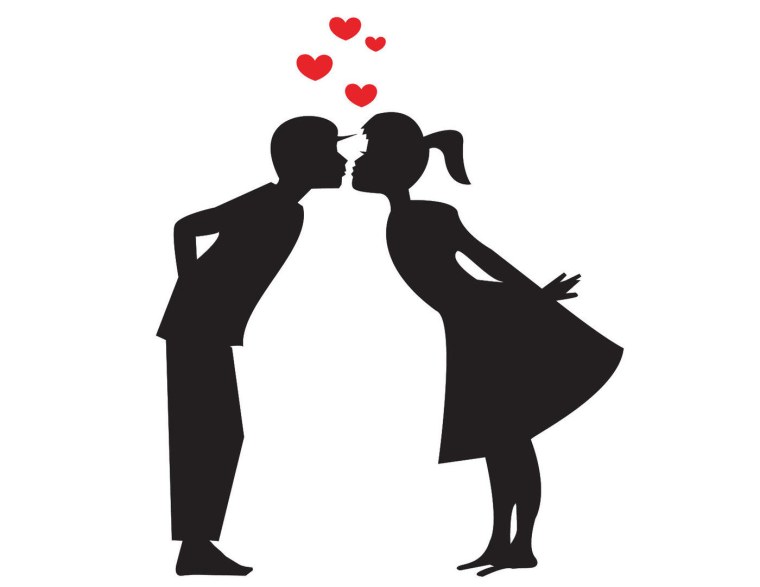 Силуэт мальчик и девочка поцелуй