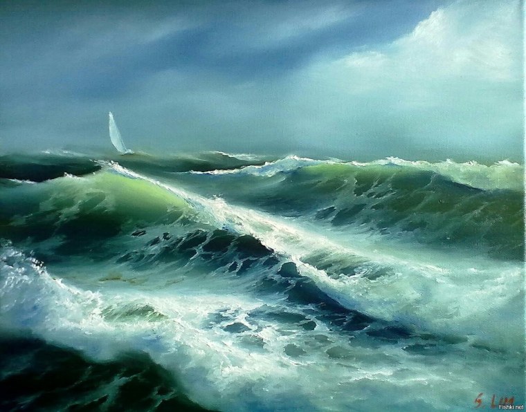 Море Чайки волна живопись