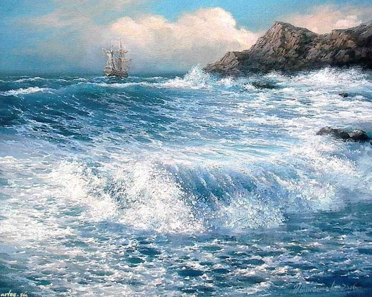 Живопись море волны берег