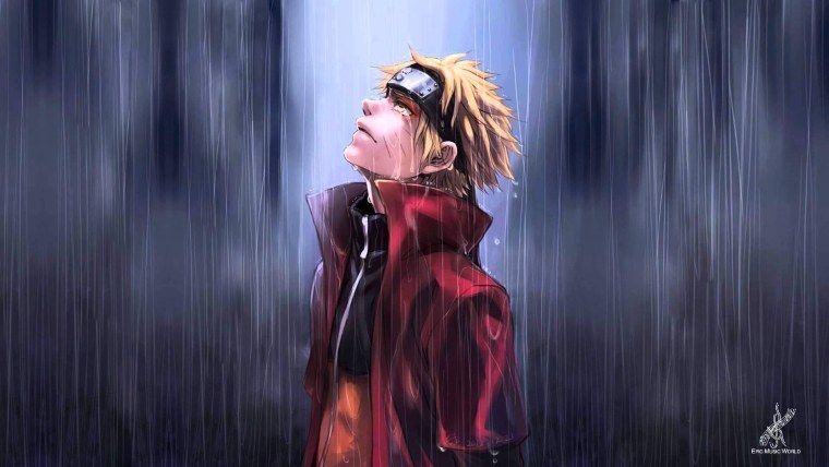 Тоби смотрит наверх под дождём