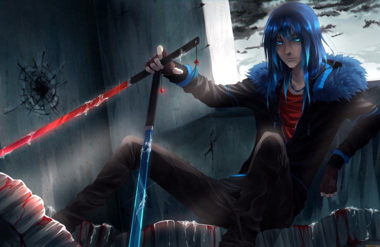 Аниме парень с катаной