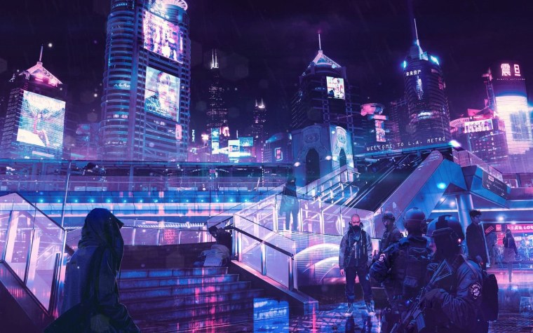 Город Найт Сити Cyberpunk 2077 ночь