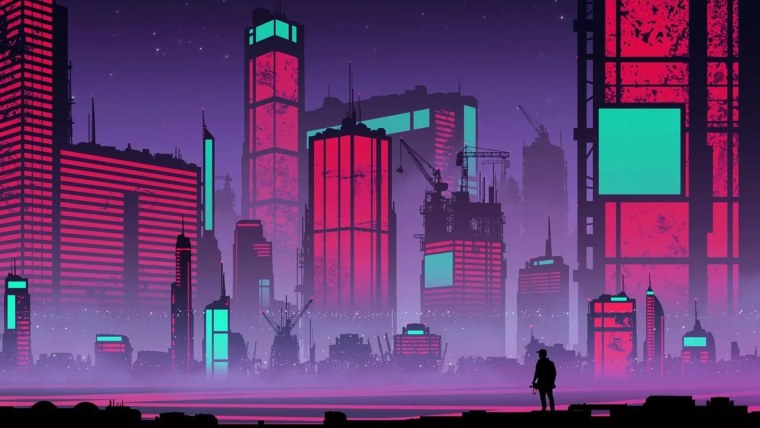 Киберпанк город арт неон