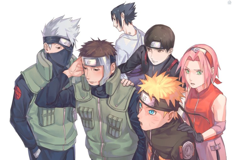 Наруто и Саске и Сакура и Какаши и Ямато и сай
