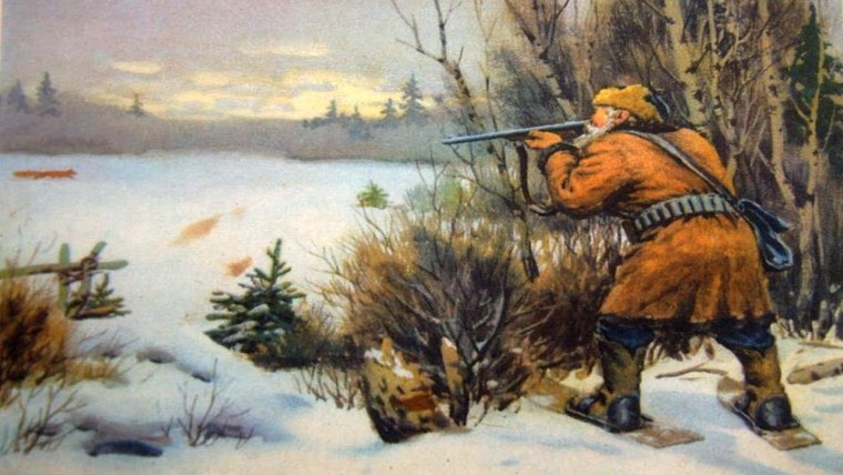 Карикатура медведь и охотник