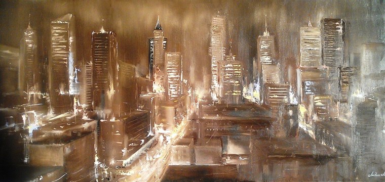 Город в коричневых тонах живопись