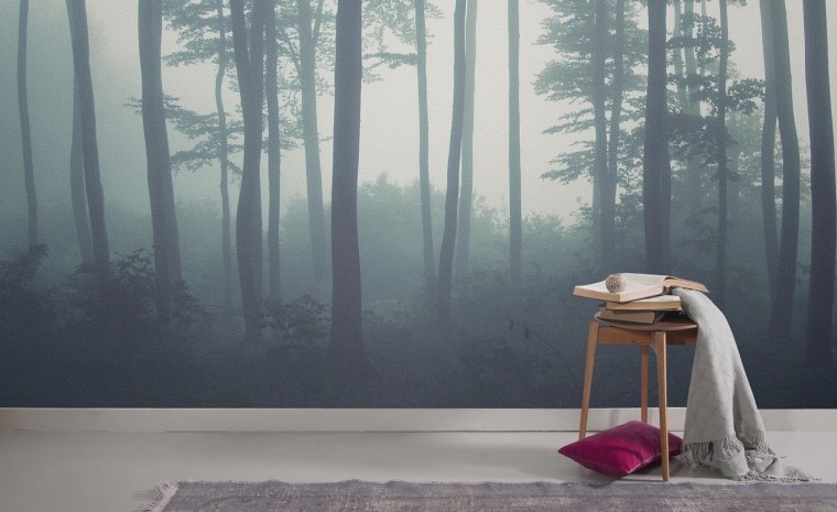 Фотообои лес в тумане в интерьере