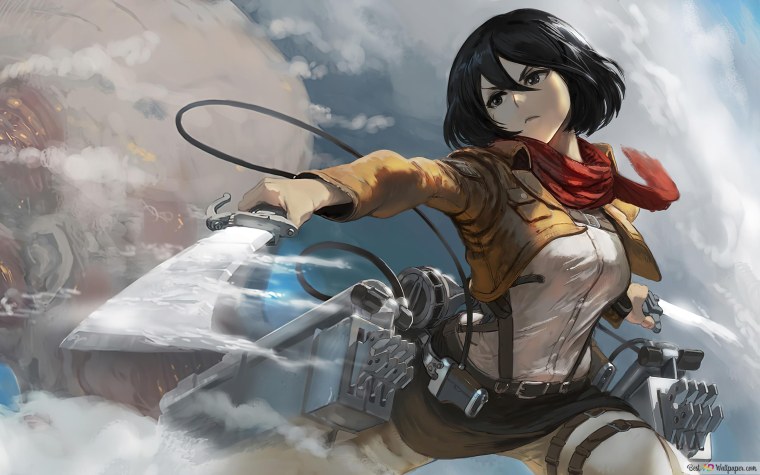 Микаса Аккерман с оружием