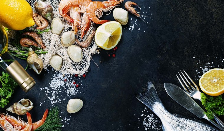 Морепродукты вид сверху