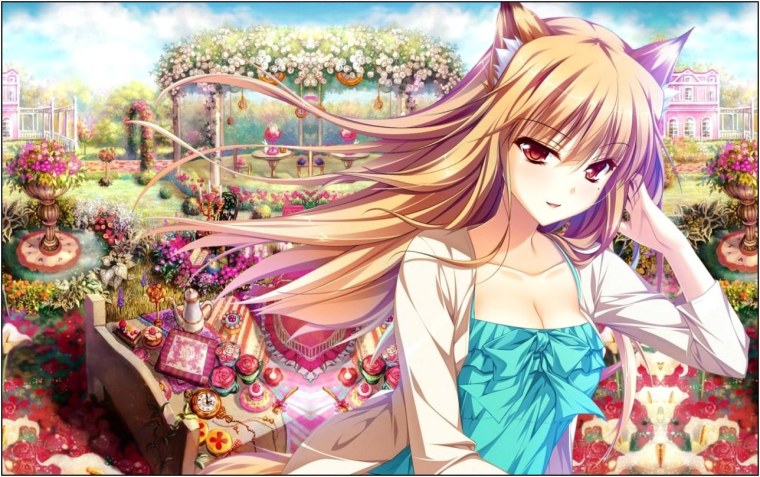 Аниме девушка в саду