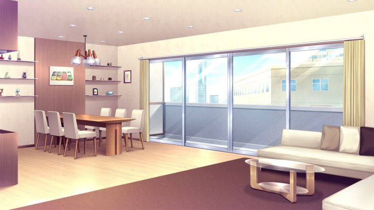 Гостиная с высоким столом фон аниме