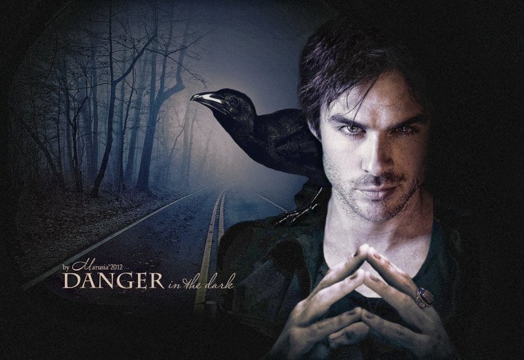 Йен Сомерхолдер Деймон черно белый