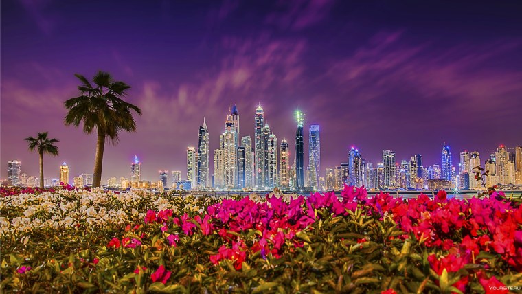 Ночной Дубай Марина пальмы