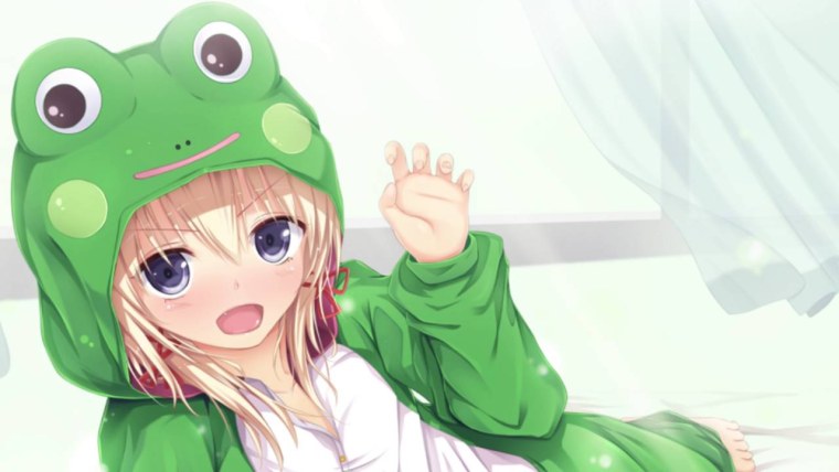 Аниме девочка в кигуруми лягушки