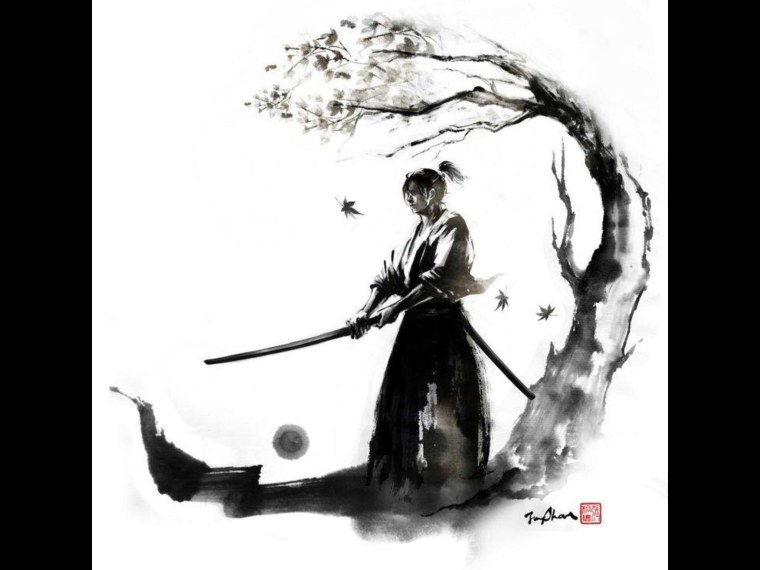 Самурай черно белый арт