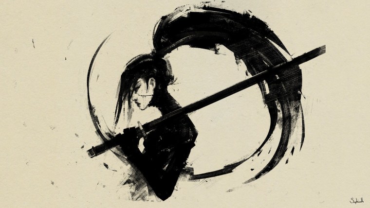 Силуэт девушки с катаной