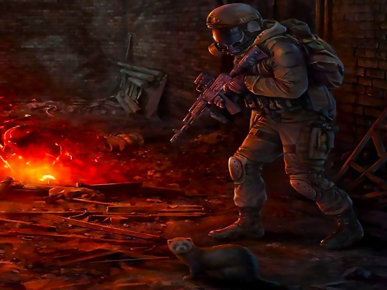 Сталкер 2 арт монолит с противогазом