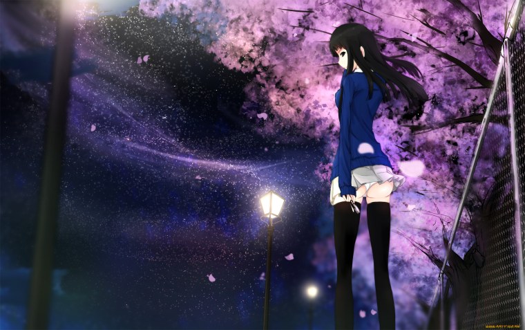 Аниме девочка ночью