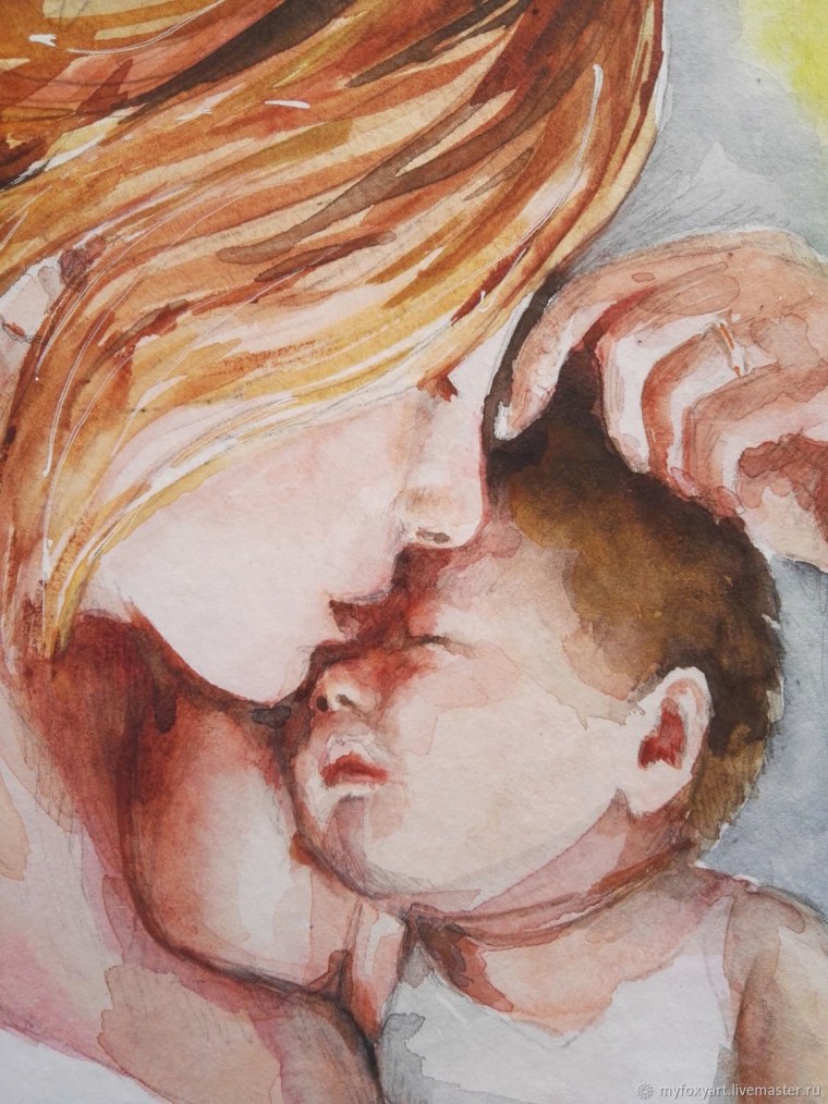 Мама с ребенком акварель