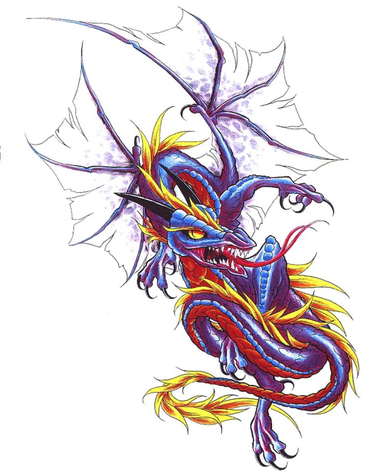 Дракон тату эскиз цветной