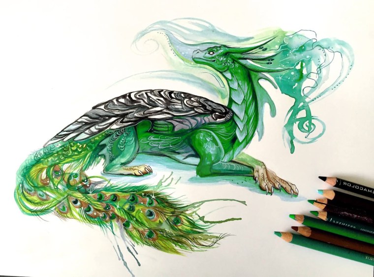 Дракон акварельными карандашами
