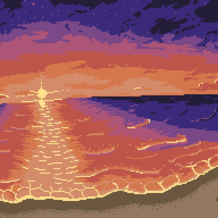 Пиксельный закат на море