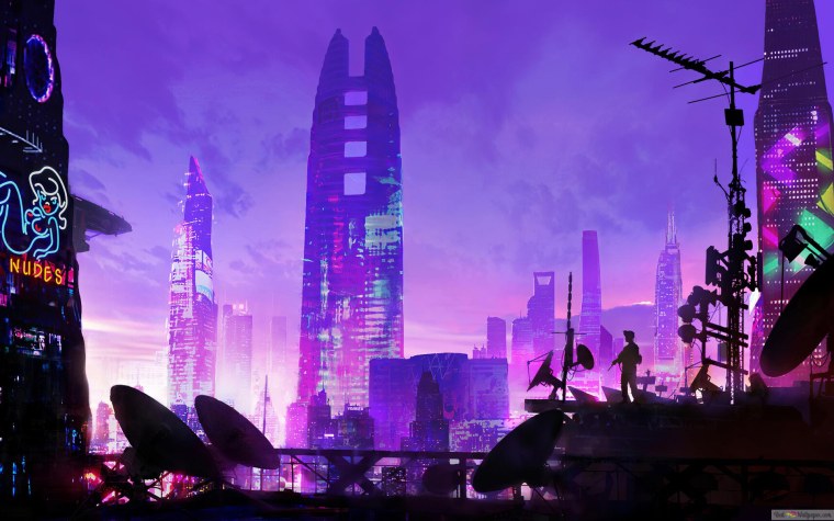 Cyberpunk 2077 город 4k Neon