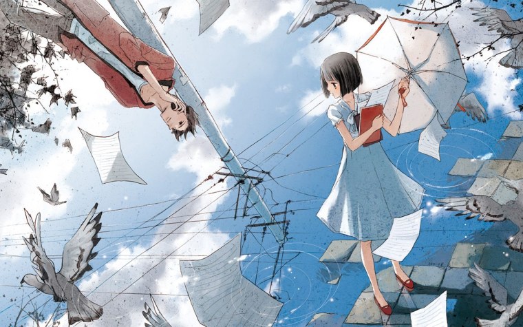 Девушка с белыми волосами в кимоно