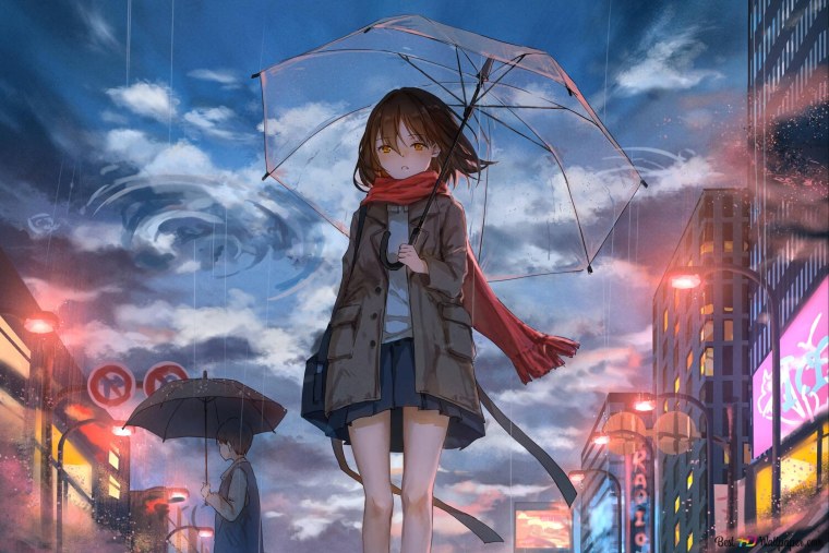 Аниме девушка с зонтом