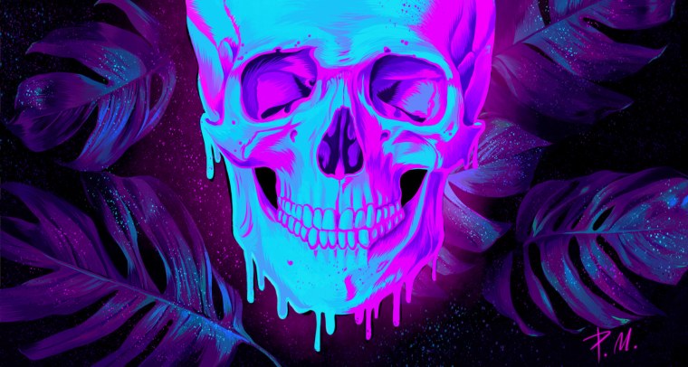 Неон арт череп