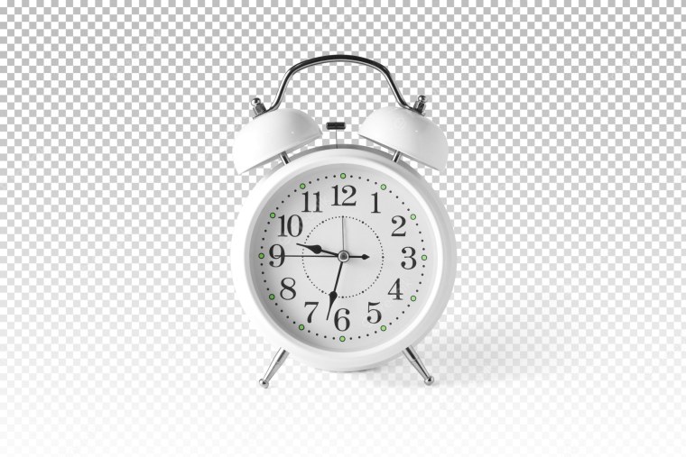 Зеленый будильник на прозрачном фоне