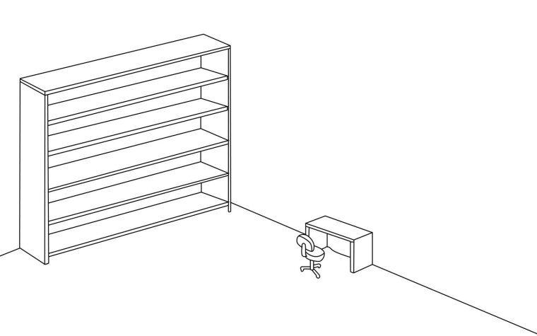 Обои на рабочий стол комната со столом и полками Минимализм